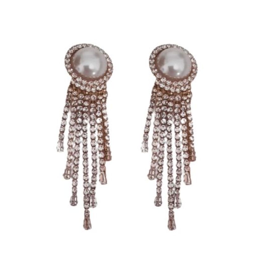 Long Diamante Pearl Drop Clip On Earrings