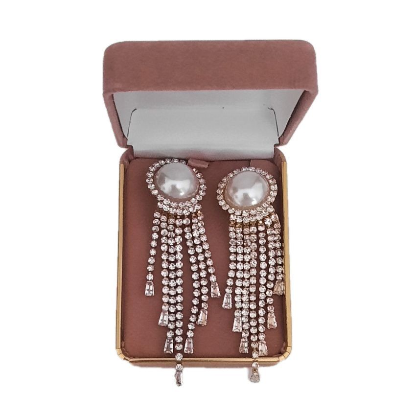 Long Diamante Pearl Drop Clip On Earrings(2)