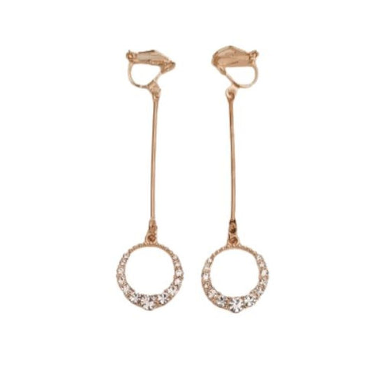 Long Drop Diamante Hoop Clip On Earrings