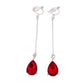 Long Drop Red Diamante Clip On Earrings