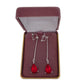 Long Drop Red Diamante Clip On Earrings