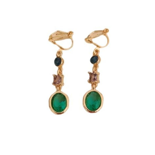 Long Emerald Green Clip On Earrings