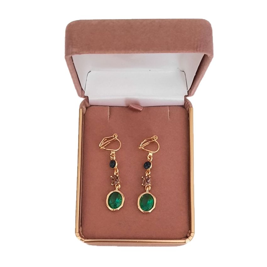 Long Emerald Green Clip On Earrings(2)