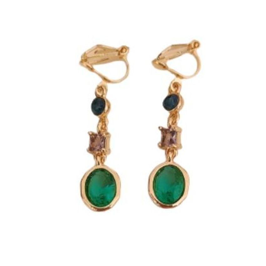 Long Emerald Green Clip On Earrings