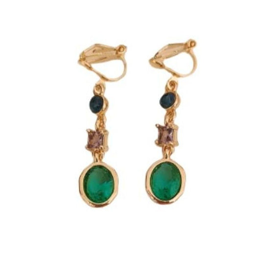 Long Emerald Green Clip On Earrings