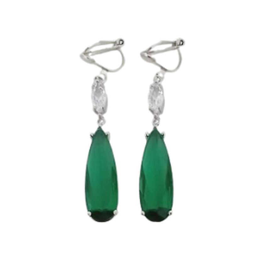Long Emerald Green Clip On Earrings