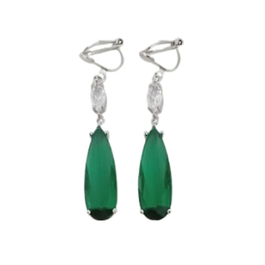 Long Emerald Green Clip On Earrings