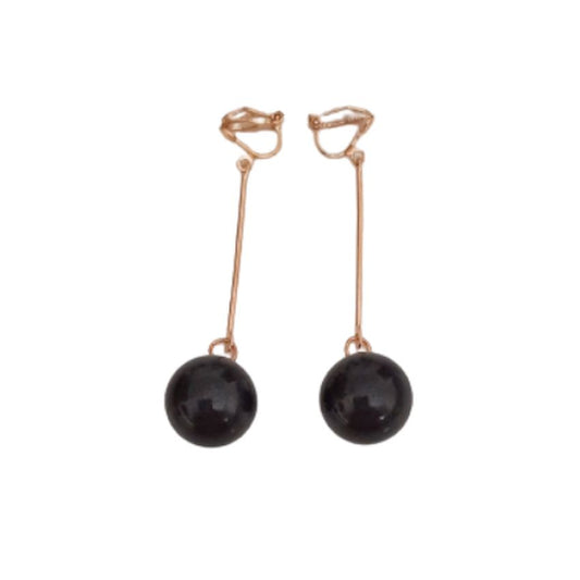 Long Large Black Pearl Clip On Earrings