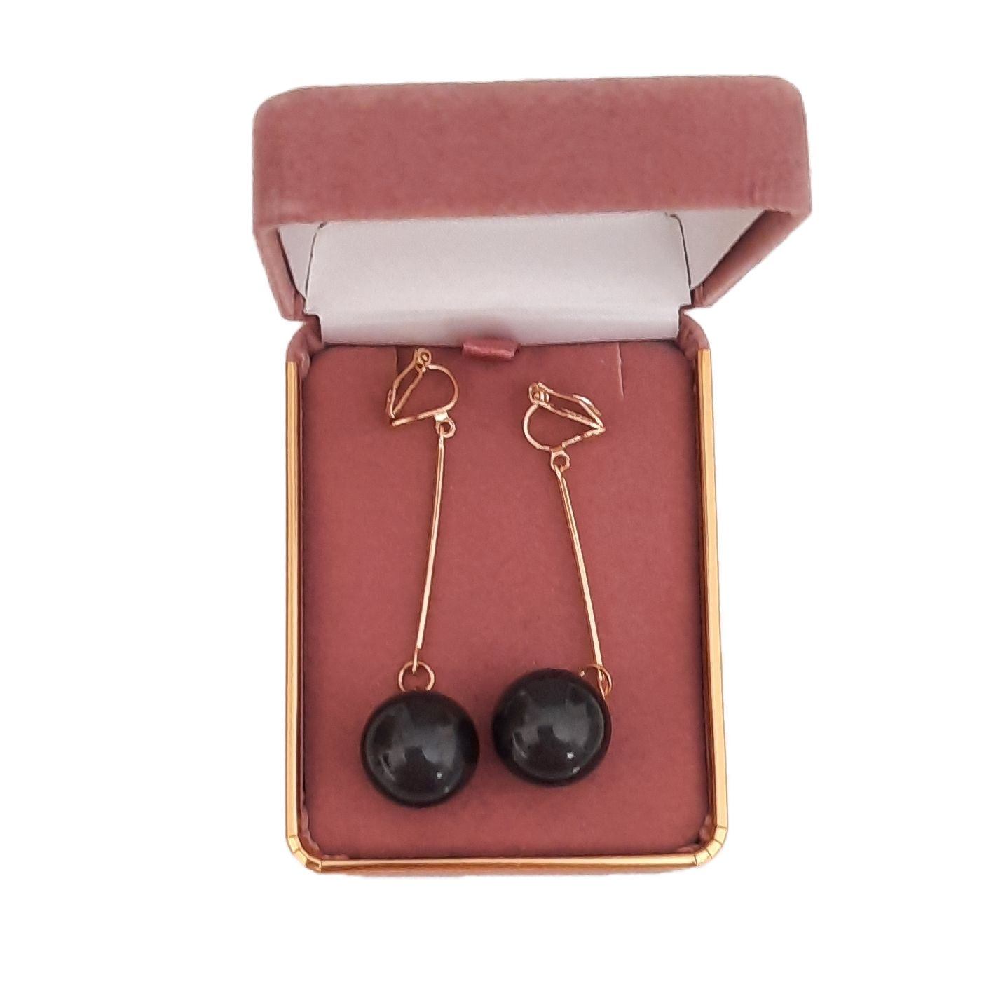 Long Large Black Pearl Clip On Earrings(2)