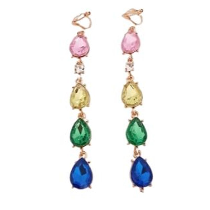 Long Multi Colour Drops Clip On Earrings