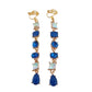 Long Blue Drop Diamante Clip On Earrings