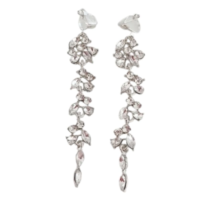 Long Clip On Earrings With Diamante Stones
