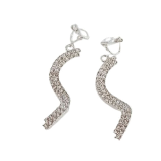 Long Dangly Diamante Clip on Earrings