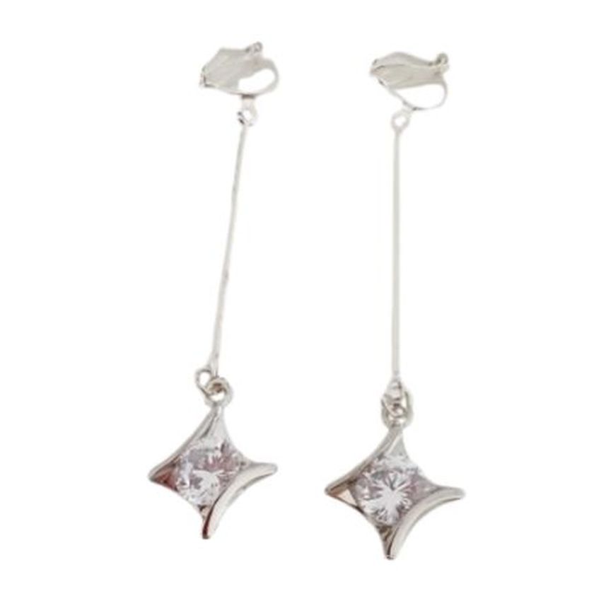 Long Diamond Twist Clip On Earrings