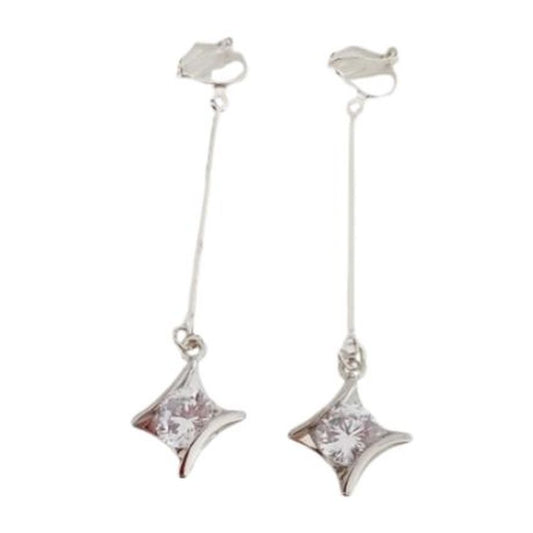 Long Diamond Twist Clip On Earrings