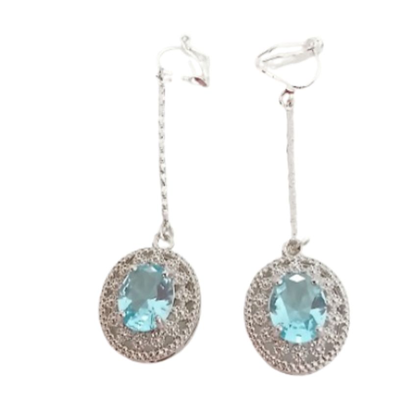 Long Fancy Aqua Blue Clip On Earrings