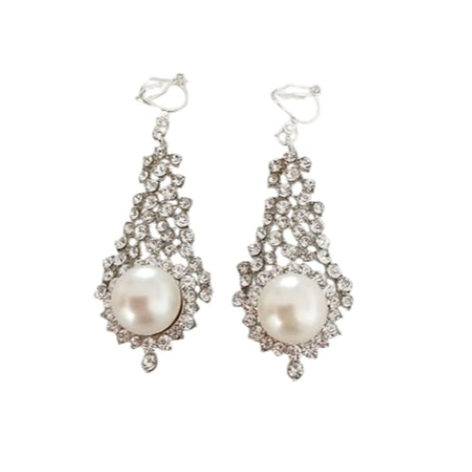 Long Pearl Drop Clip On Earrings