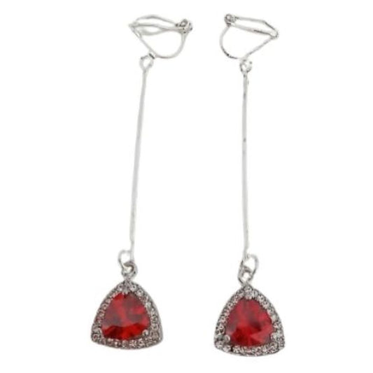 Long Red Triangle Clip On Earrings