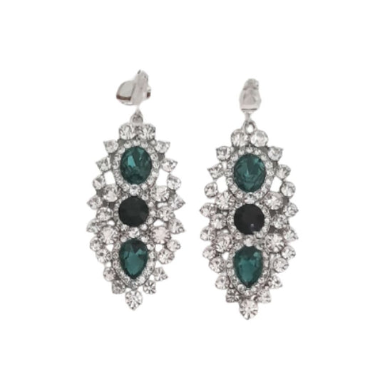 Luxury Green Diamante Sparkle Clip On Earrings