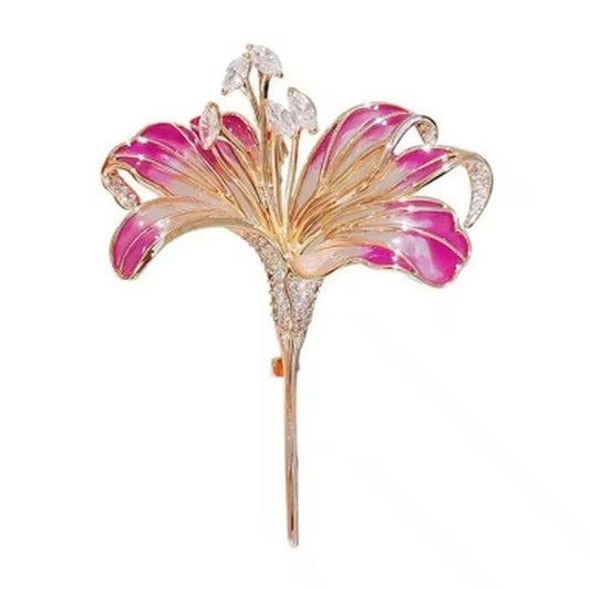 Magenta Pink Flower Diamante Brooch