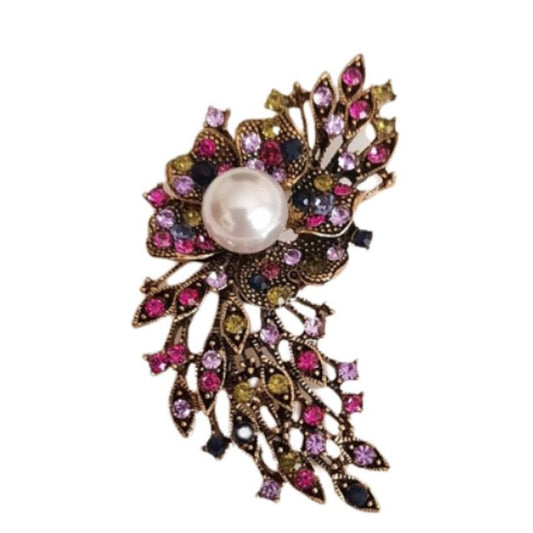 Marcasite And Pink Crystal Stone Brooch