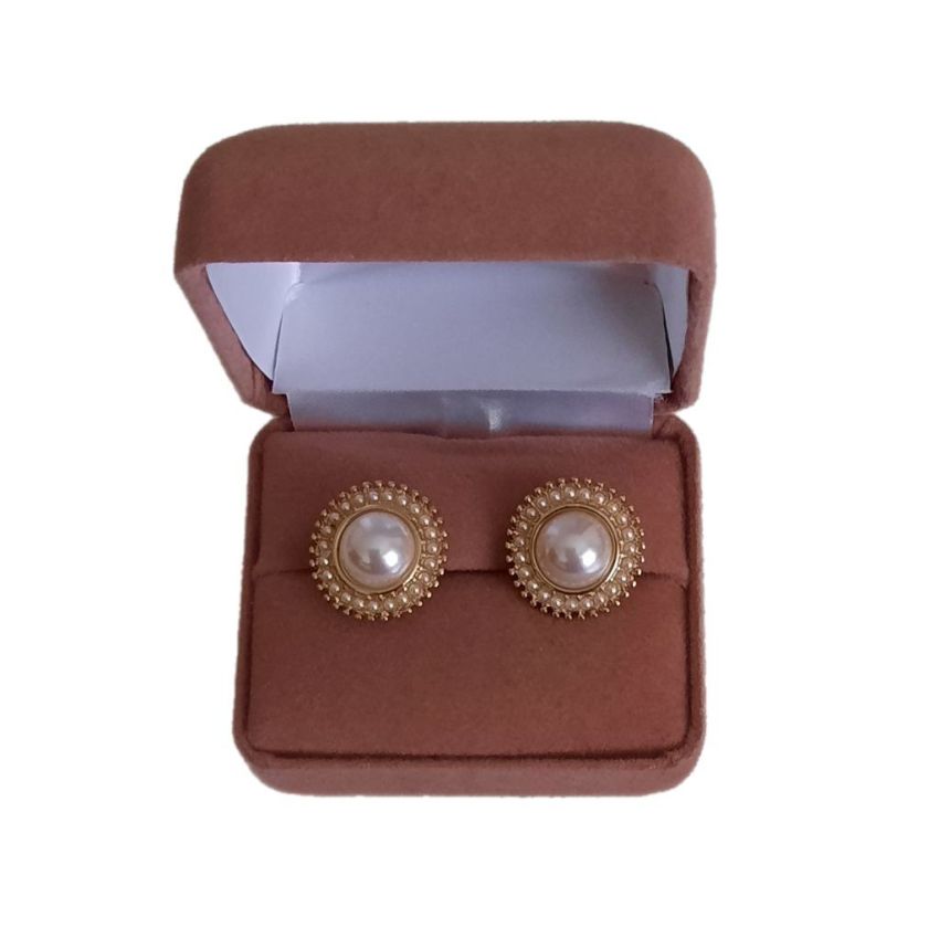 Medium Bling Pearl Gold Clip On Earrings(2)