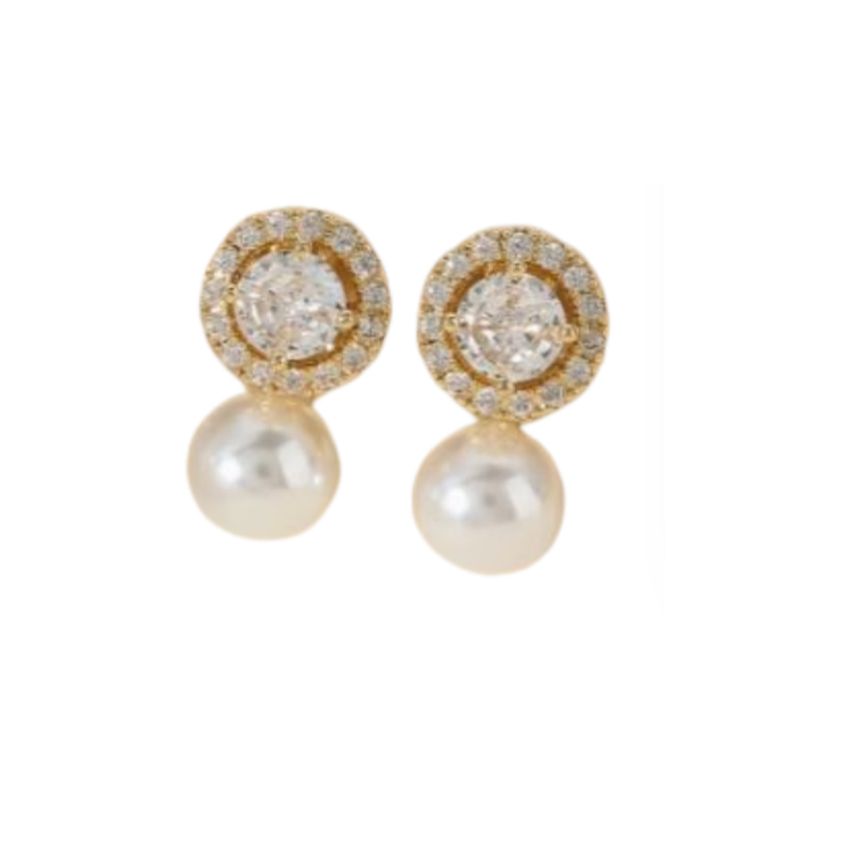 Medium Bling Pearl Gold Clip On Earrings