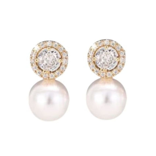 Medium Bling Pearl Gold Clip On Earrings