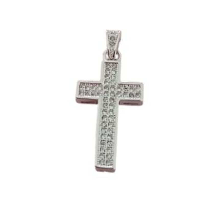 Medium Size Silver Zirconia Pave Set Cross