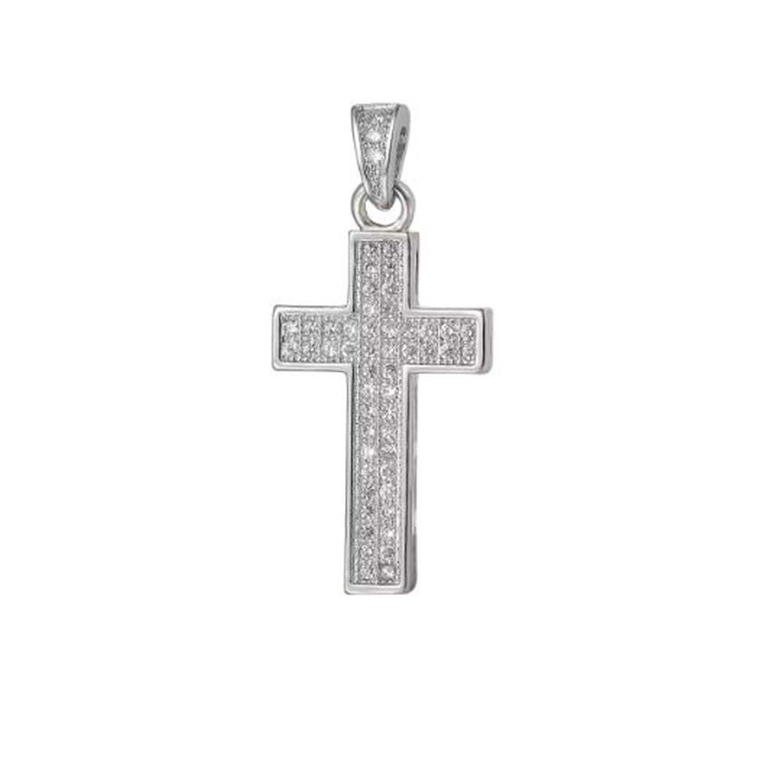 Medium Size Silver Zirconia Pave Set Cross