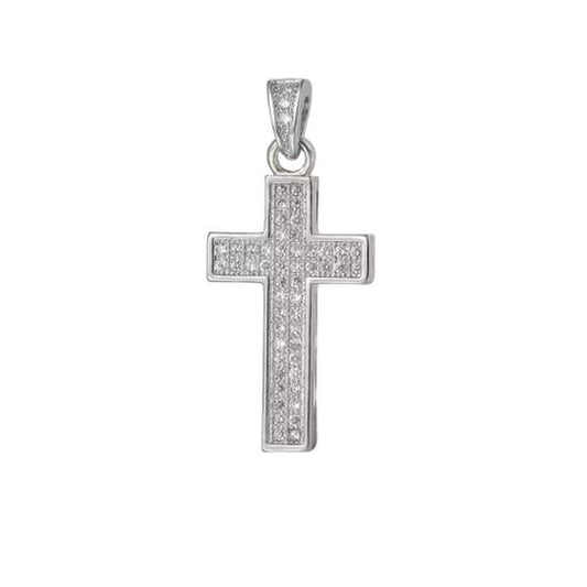 Medium Size Silver Zirconia Pave Set Cross