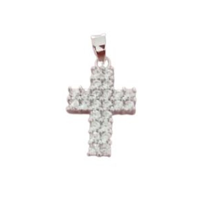 Medium Size Sterling Silver Cubic Zirconia Set Cross Pendant