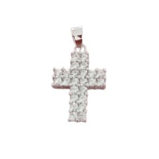 Medium Size Sterling Silver Cubic Zirconia Set Cross Pendant