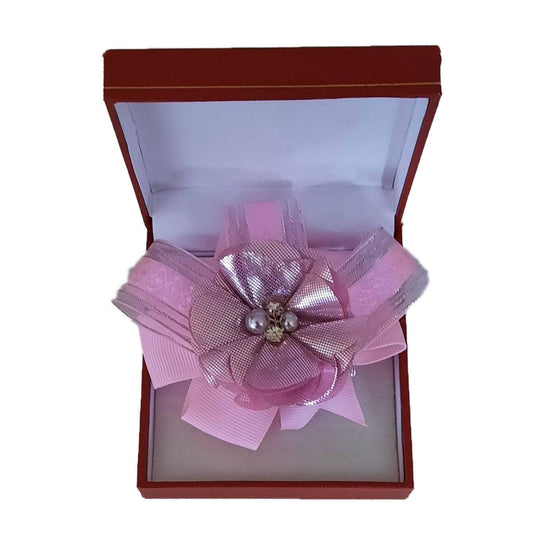 Metallic Pink Ribbon Flower Wrist Corsage