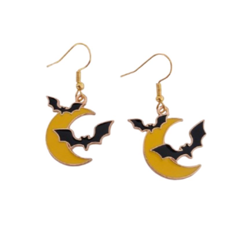 Moon And Bat Halloween Fashion Earrings