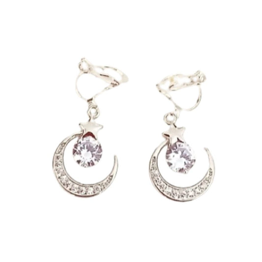 Moon And Star Clip On Earrings