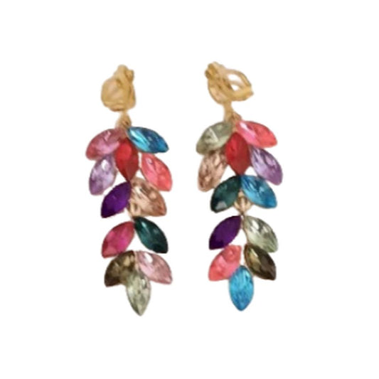 Multi Colour Leaf Drop Clip On Earrings