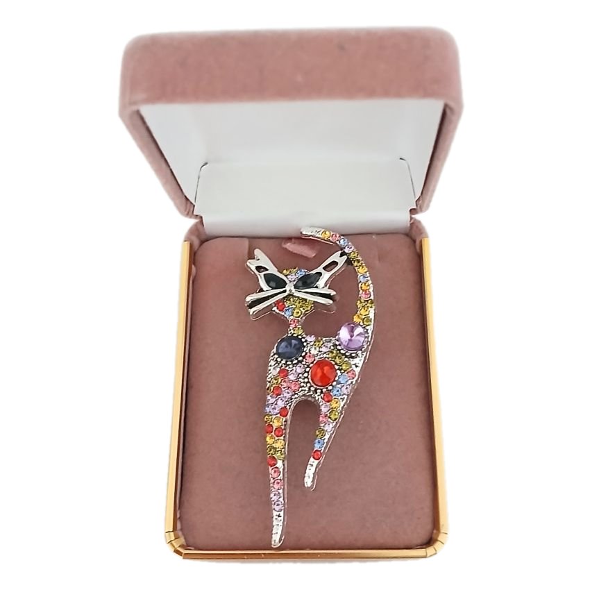 Multi Coloured Diamante Cat Brooch(2)