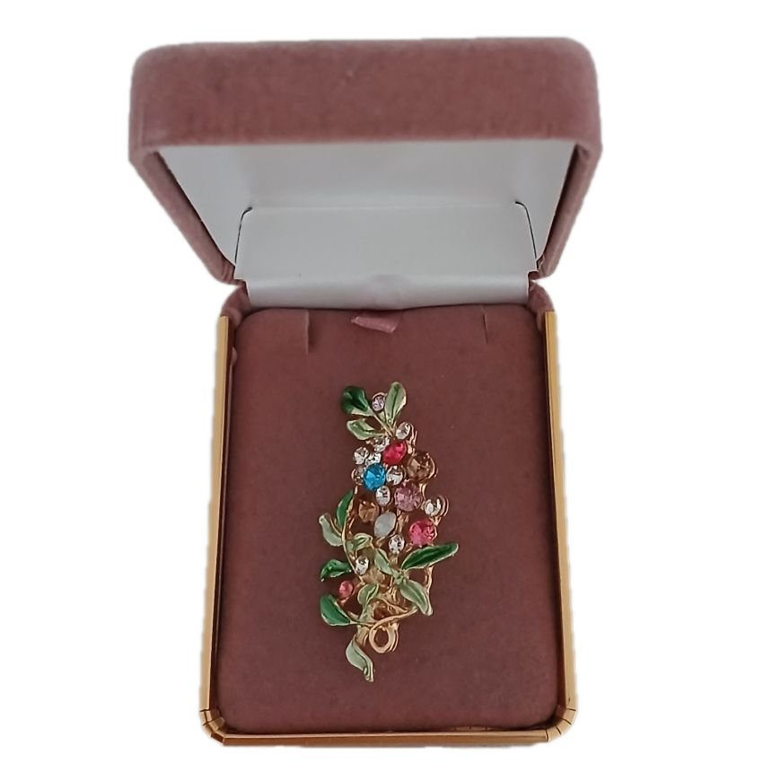 Multi Coloured Flower Brooch With Crystal(2)