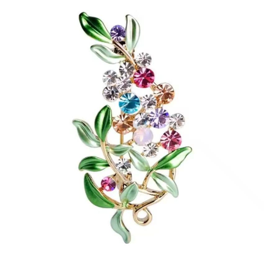 Multi Coloured Flower Brooch With Crystal