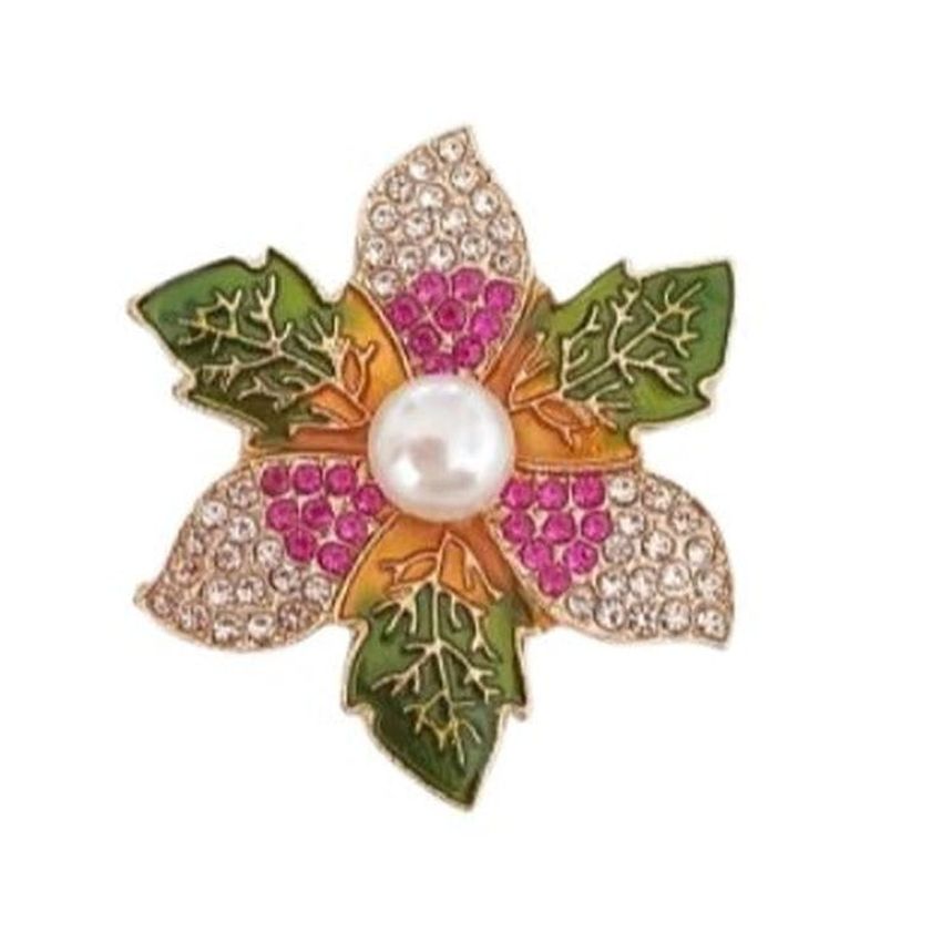 Multi Coloured Flower Brooch With Crystal