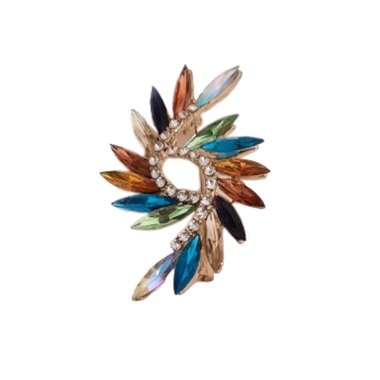 Multi Coloured Leaf Brooch With Crystal