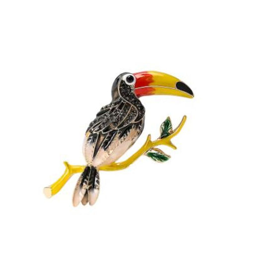 Multi Coloured Toucan On A Branch Brooch