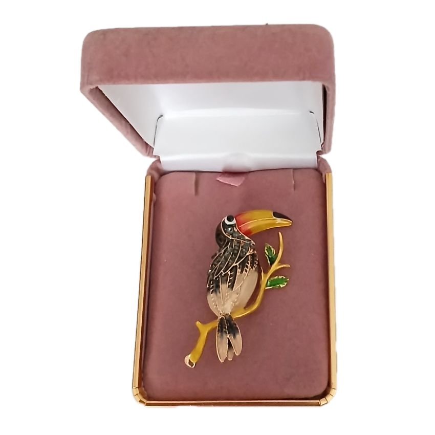 Multi Coloured Toucan On A Branch Brooch(2)