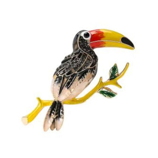 Multi Coloured Toucan On A Branch Brooch