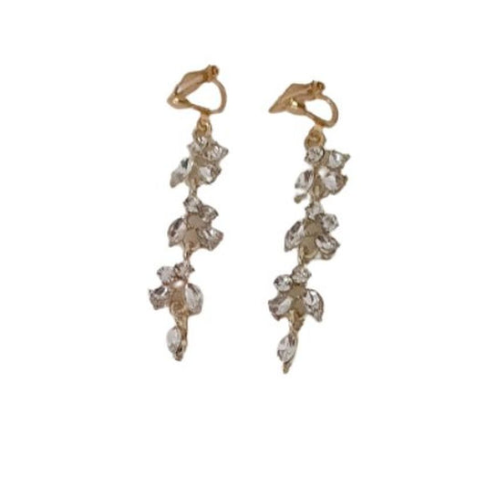Multi Stone Gold Drop Clip On Earrings