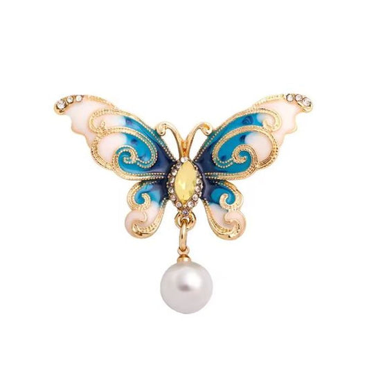 Multi Colour Pearl Butterfly Brooch