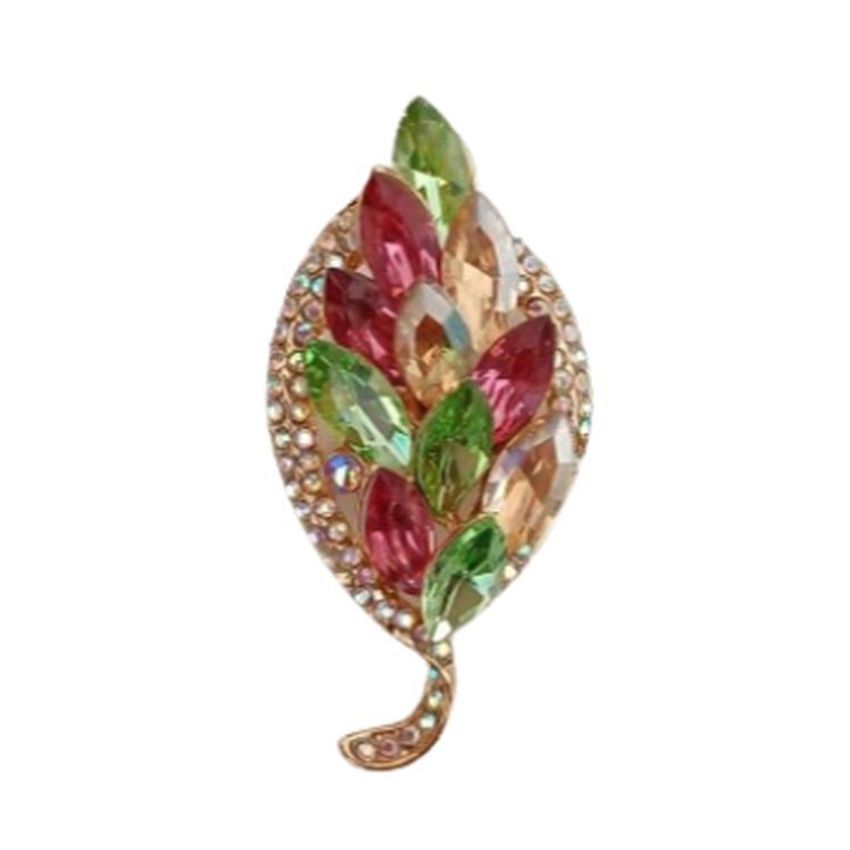 Multi Coloured Diamante Leaf Brooch