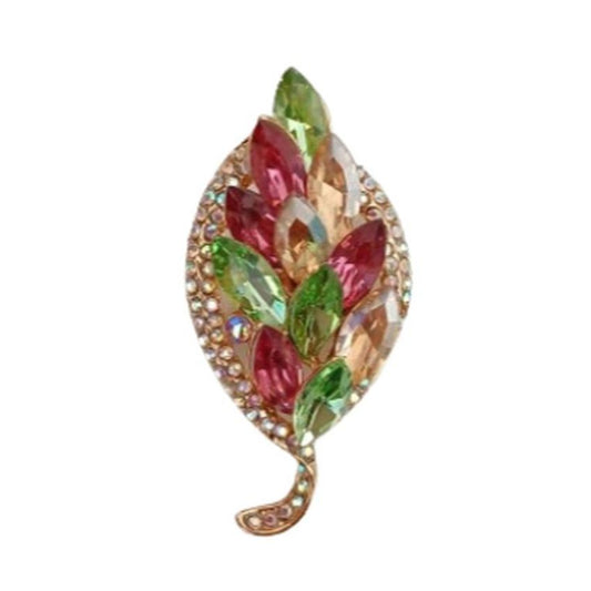 Multi Coloured Diamante Leaf Brooch