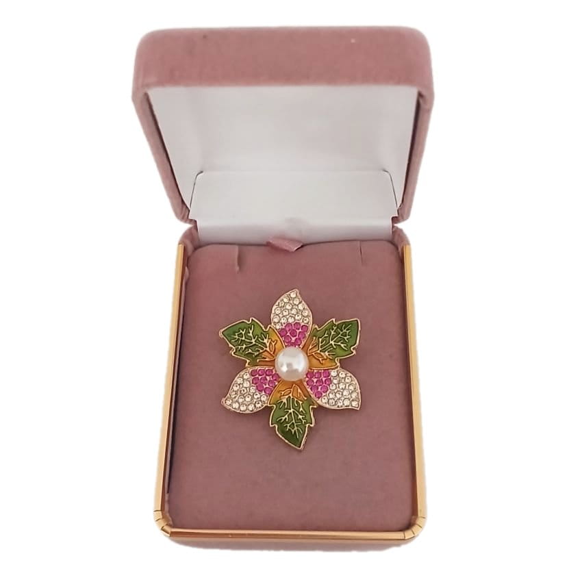 Multi Coloured Flower Brooch With Crystal(2)